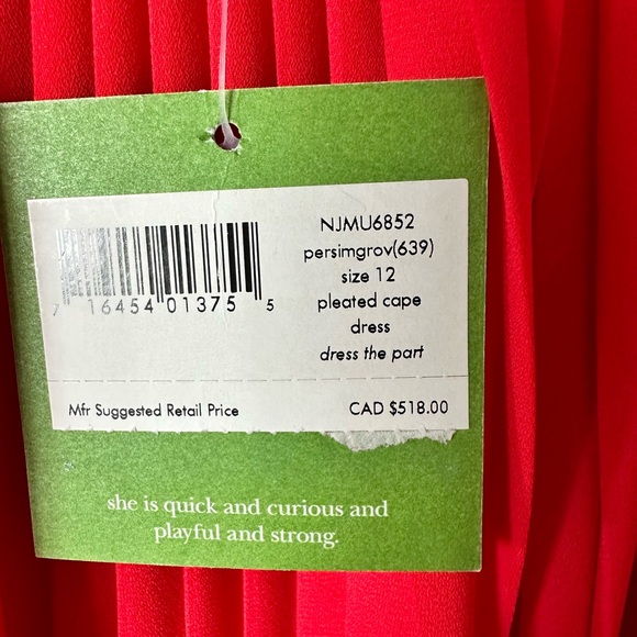 NWT KATE SPADE Persimmon Grove Red Orange Pleated Popover Cape Fit Flare Dress - Picture 16 of 16
